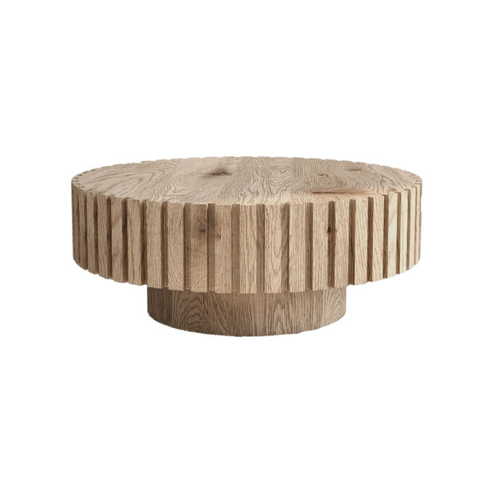 HomeRoots 32" Natural Wood Round Pedestal Coffee Table