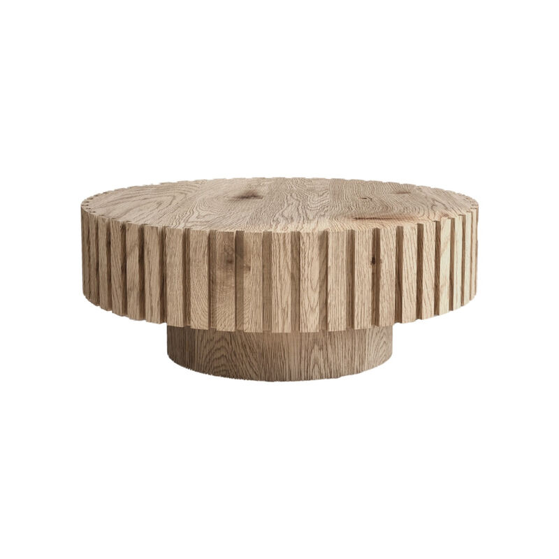 HomeRoots 32" Natural Wood Round Pedestal Coffee Table image number 0
