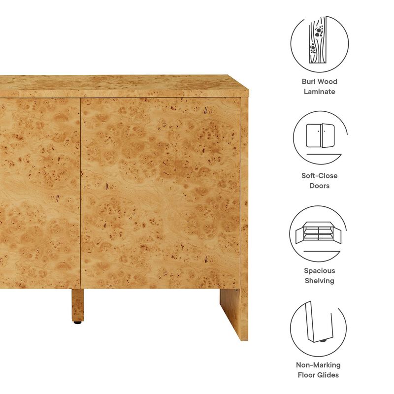 Modway Hudson Burl Wood Sideboard with 3 Doors in Natural - Modern Buffet Cabinet - Versatile High TV Stand Media Cabinet - 60 Inch Storage Sideboard for Living Room with Doors and Shelves image number 3