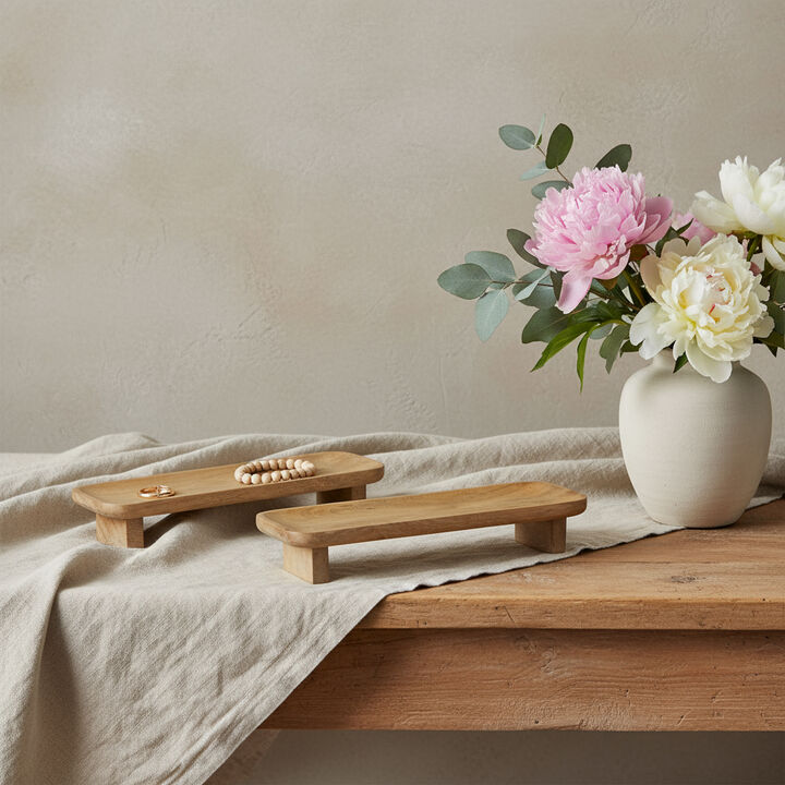 HomeRoots Set of Two Natural Solid Wood Riser Trinket Tray