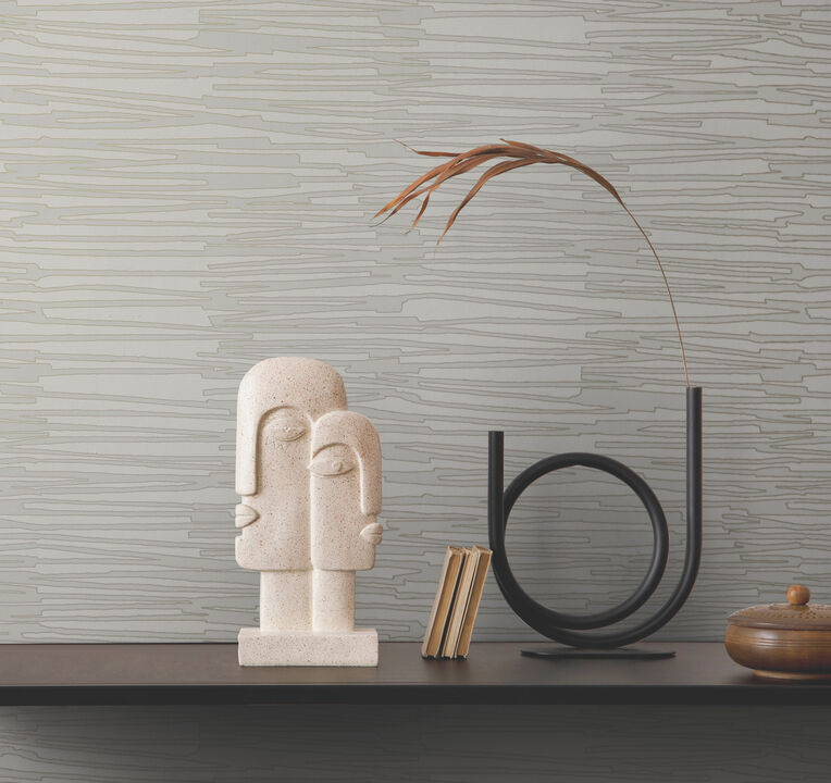 Water Reed Thatch Dove & Silver Wallpaper