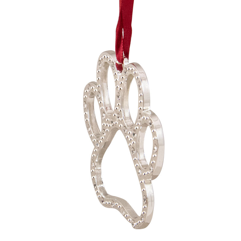 2.5" Silver-Plated Paw Print Christmas Ornament with European Crystals image number 2