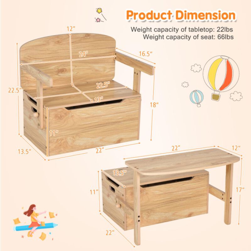 Hivvago 3-in-1 Kids Convertible Storage Bench Wood Activity Table and Chair Set