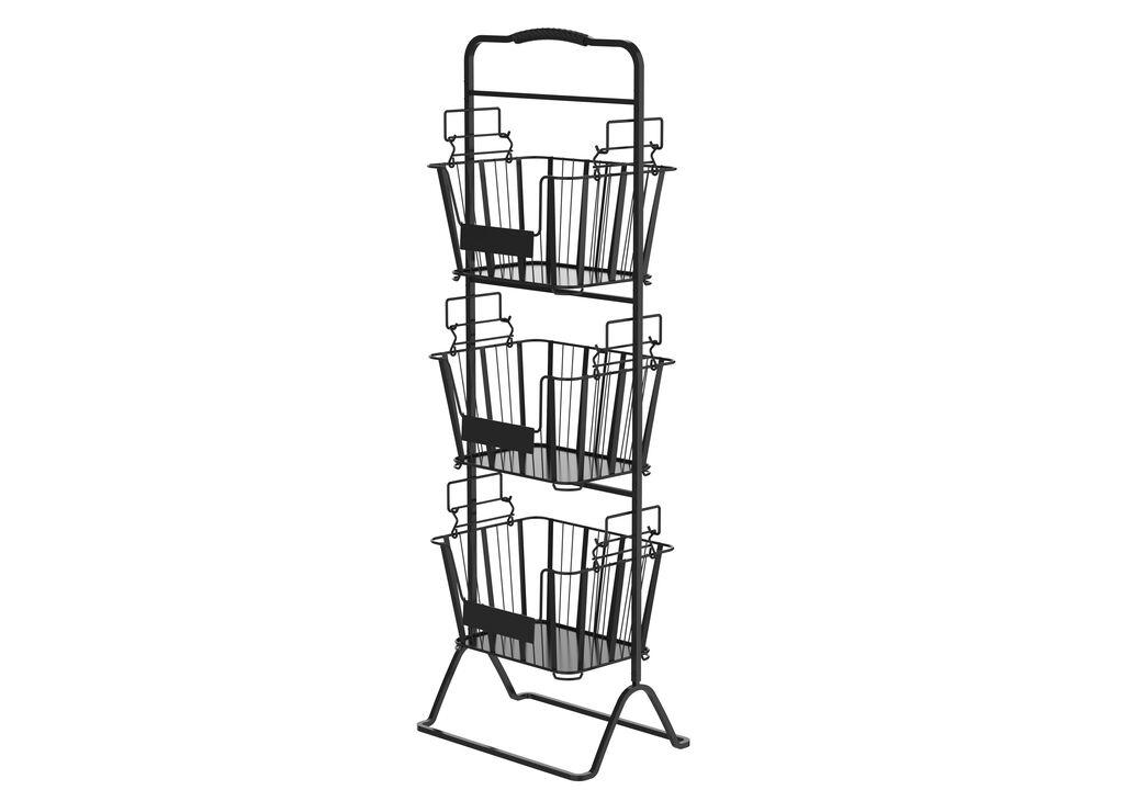 Oceanstar 3-Tier Metal Wire Storage Basket Stand with Removable Baskets, Black