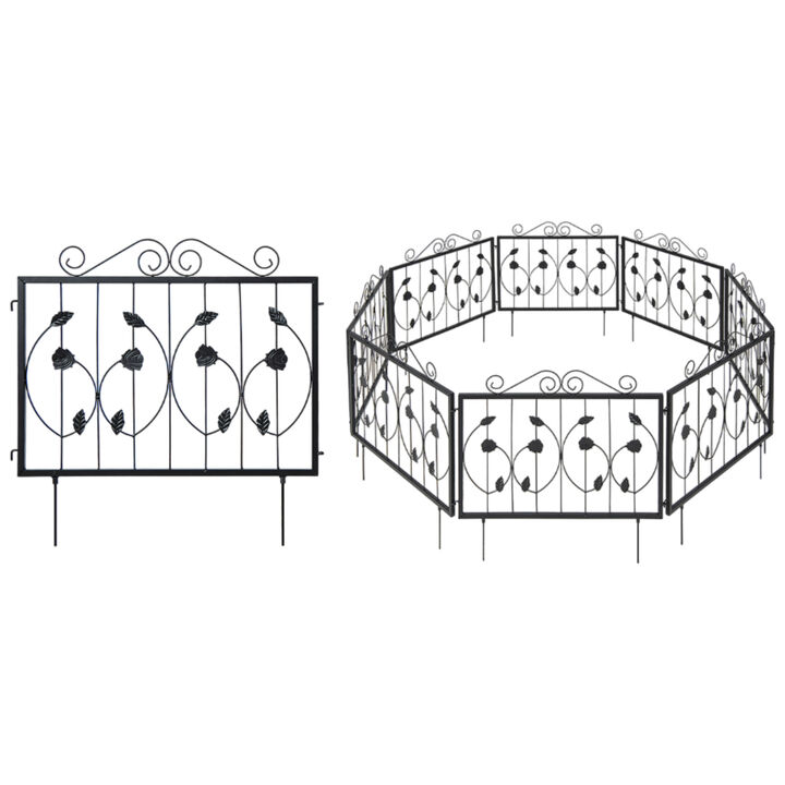 Decorative Garden Fence with 8 Panels Animal Barrier-Black