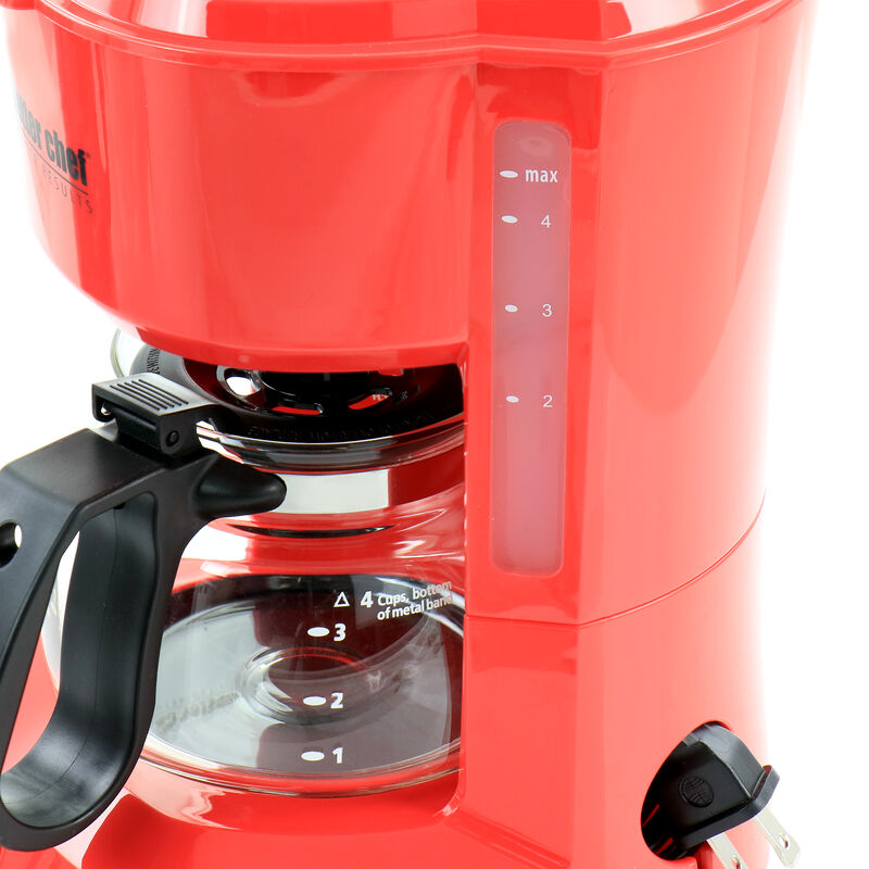 Better Chef 4 Cup Compact Coffee Maker in Red with Removable Filter Basket
