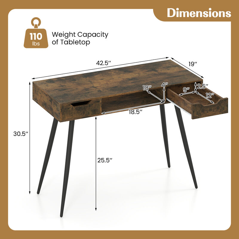 Modern Writing Desk with Metal Legs and Drawers for Home Office image number 2