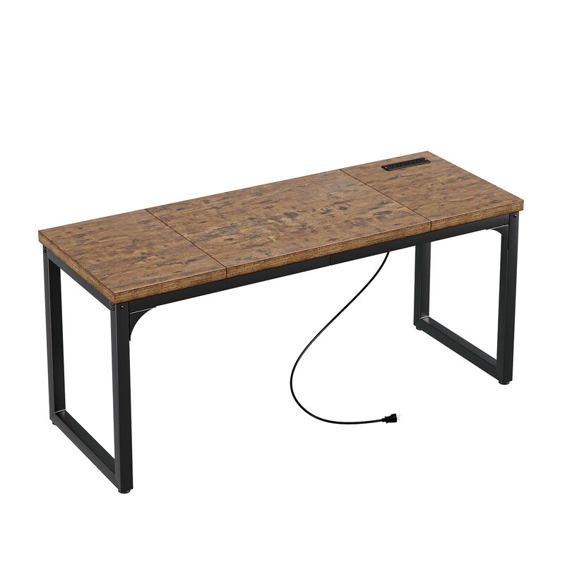 63" Computer Desk with Power Outlets, 1.2" Thick Desktop, Metal Frame, Home Office & Gaming Desk image number 0