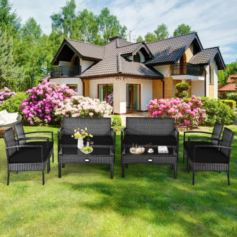 Hivvago 4 Pieces Patio Rattan Cushioned Furniture Set