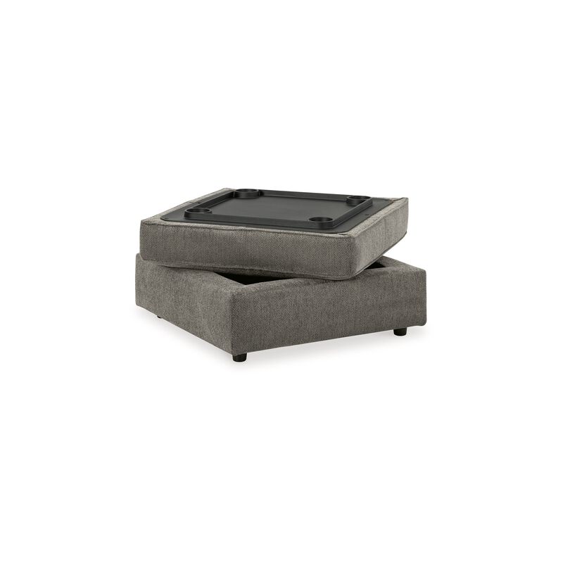 Fola Square Accent Ottoman, 37 Inch Gray, Cupholders with Storage