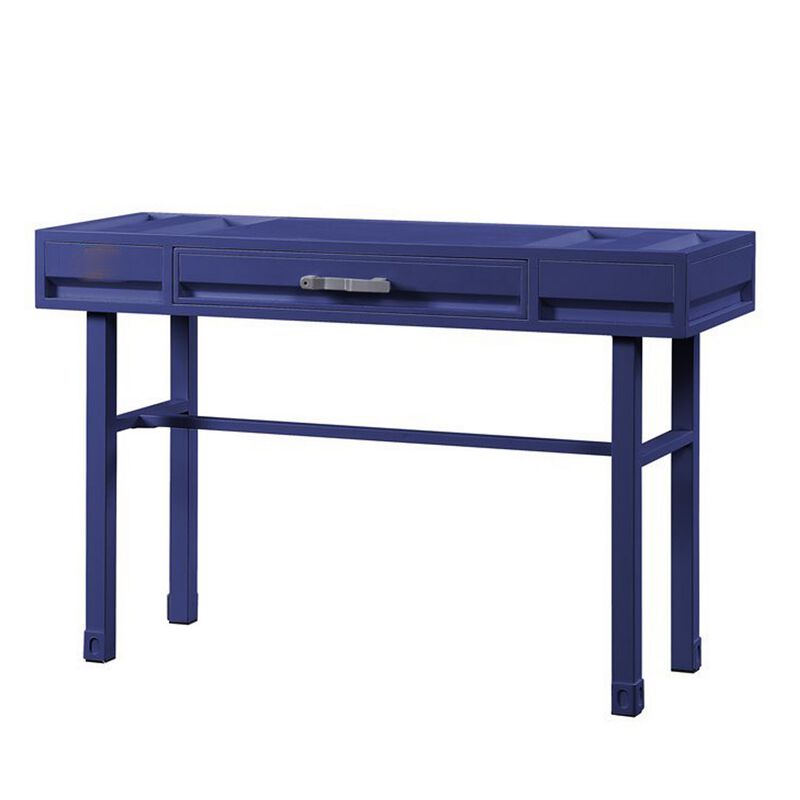 Industrial Style Metal and Wood 1 Drawer Vanity Desk, Blue-Benzara