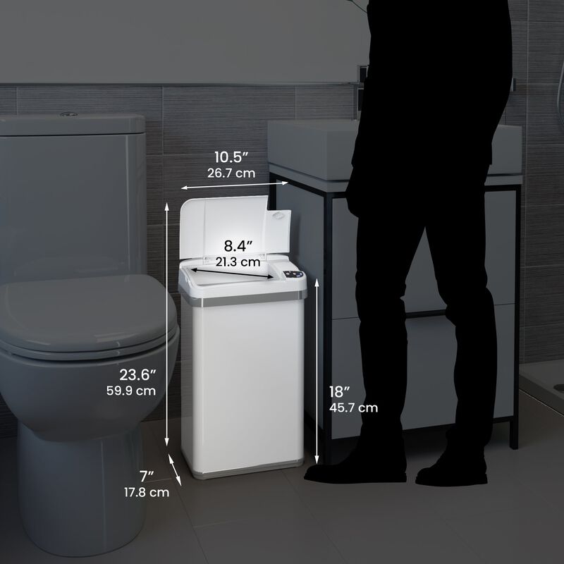 iTouchless 4 Gallon / 15 Liter White Sensor Bathroom Trash Can