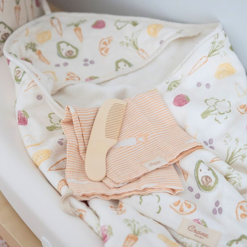 Clementine Fruits & Veggies Hooded Baby Bath Towel & Washcloth Set image number 5