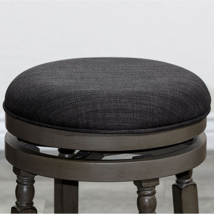 24" Counter Stool, Weathered Gray Finish, Charcoal Fabric Seat