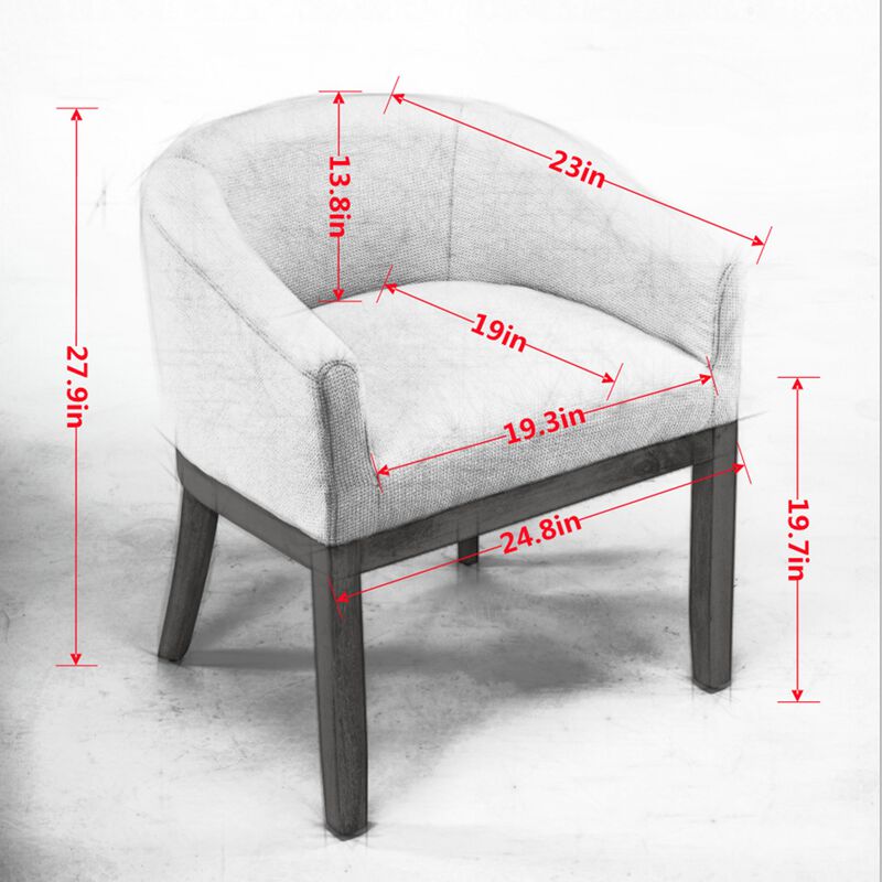 Upholstered Barrel Dining Chairs, Farmhouse Linen Accent Chairs with Natural Hardwood Frame image number 3
