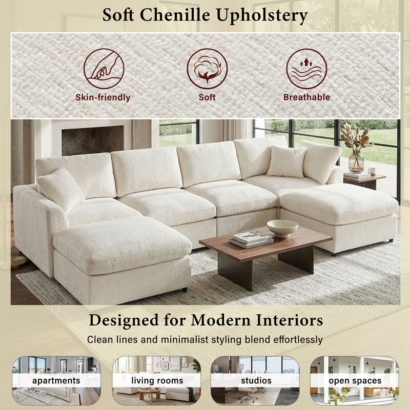 Merax 3-Piece Chenille Modular Sofa Set with Ottoman &ndash; 2-Seater, Accent Chair image number 2