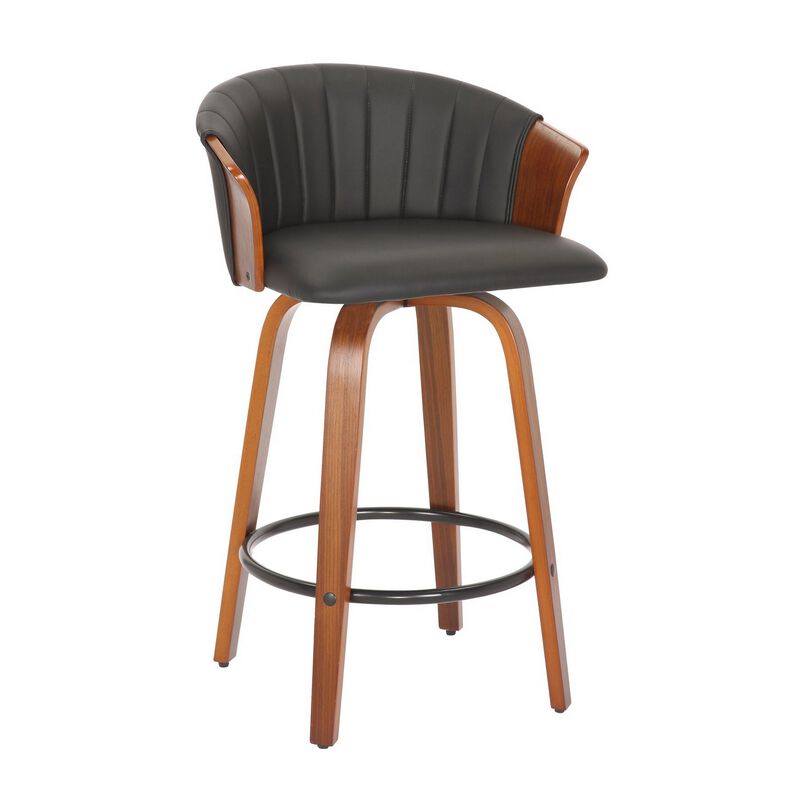 26 Inch Counter Height Chair, Set of 2, Curved Back, Bentwood, Black, Brown - Benzara image number 0