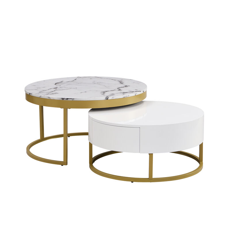 Merax Modern Round Nesting Coffee Table with Drawers image number 0