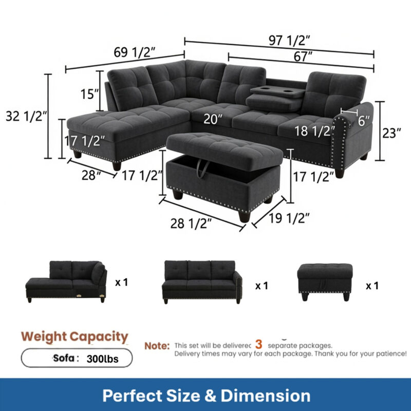 Vupcer L‑Shaped Linen Blend Sectional Sofa image number 9