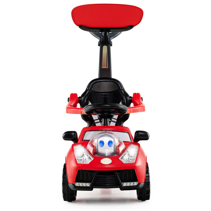 3-in-1 Toddler Ride-On Push Car with Canopy, Seat Belt and Footrest