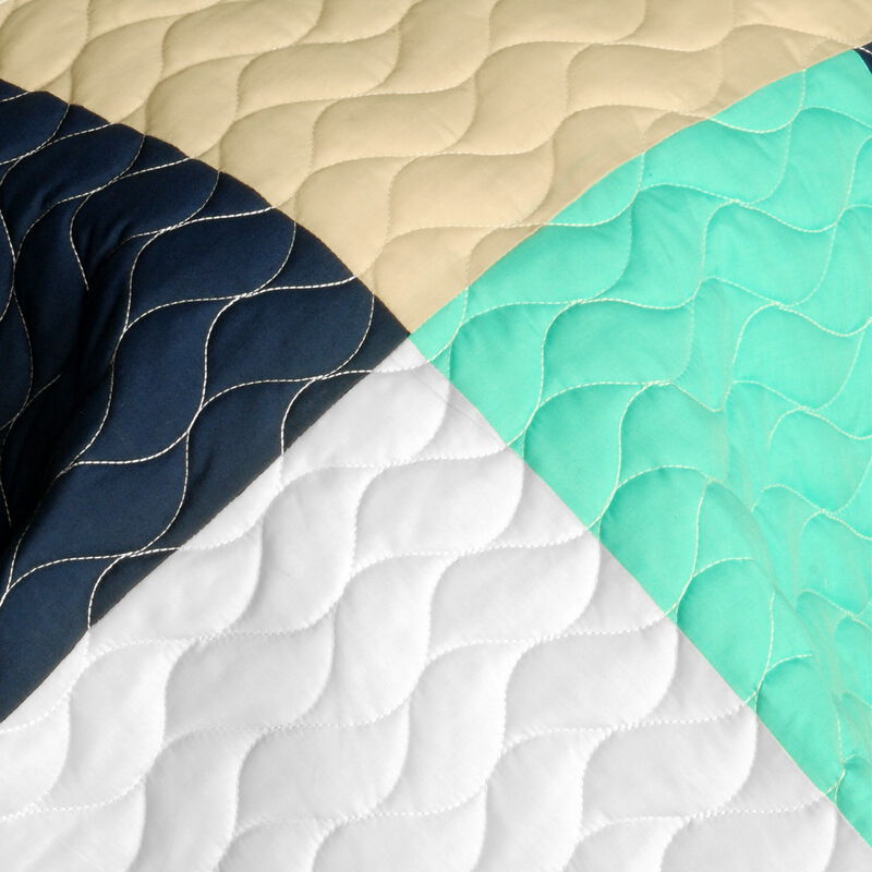Queen Size Geometric Patchwork Quilt Set So Dance Soft Quilted Bedspread image number 2