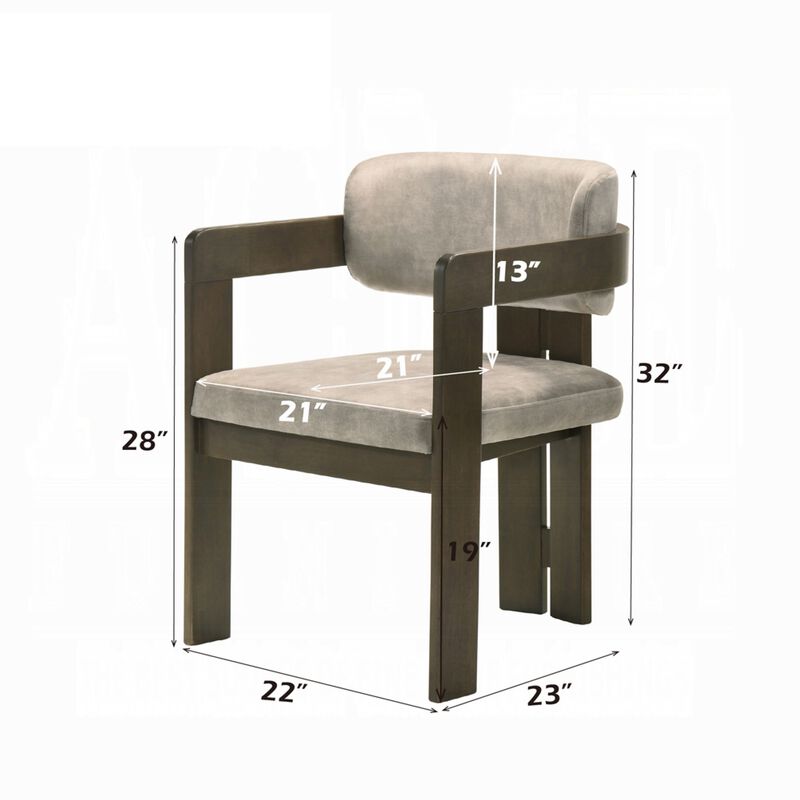 Diny Dining Armchair, Gray Polished Microfiber, Walnut Brown Wood
