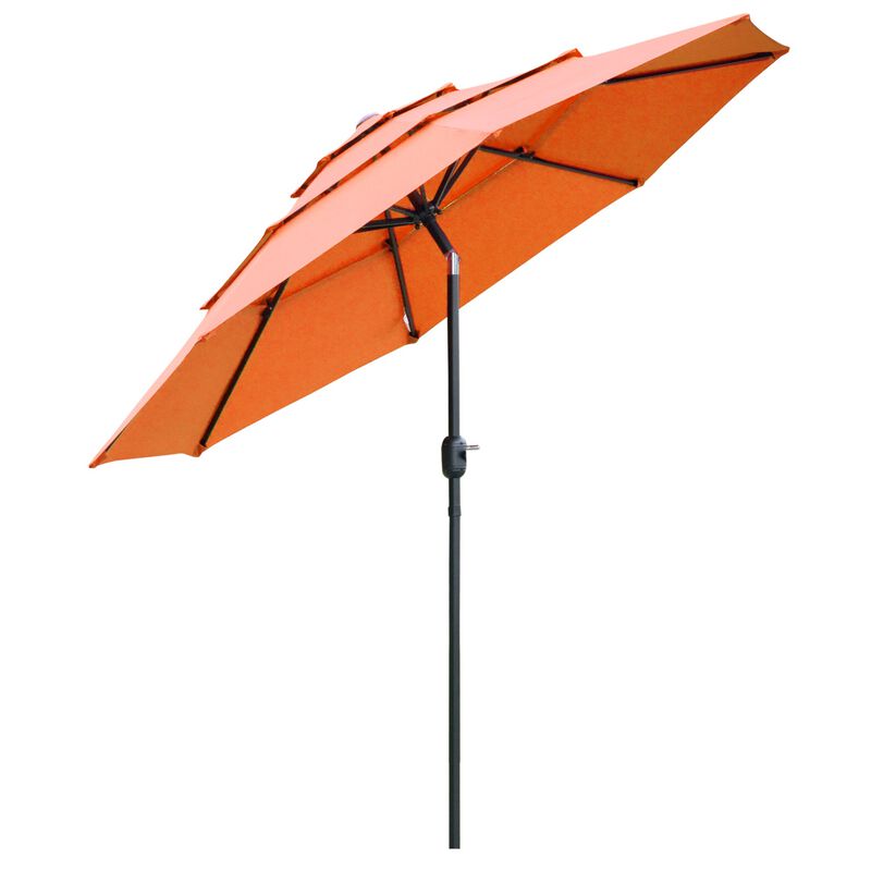 Orange Outdoor Shade: 9ft 3-Tier Market Umbrella with Crank