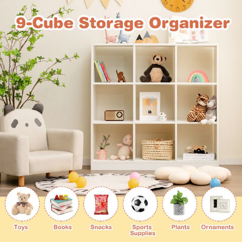 Modern 9-Cube Bookcase with 2 Anti-Tipping Kits for Books Toys Ornaments-White