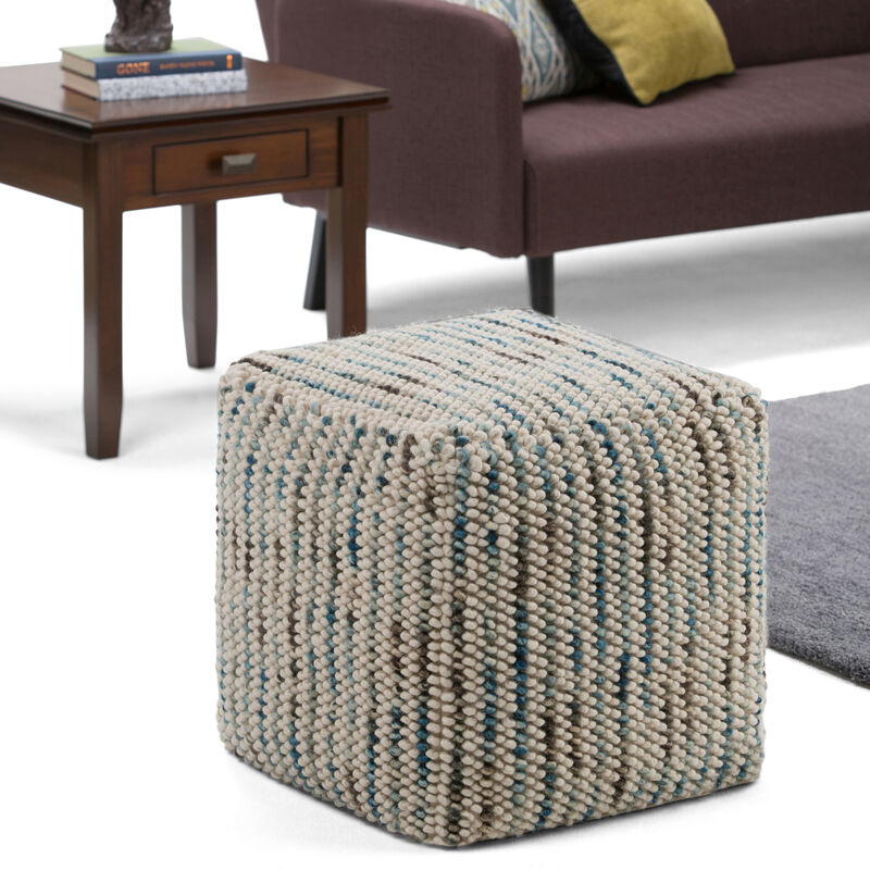 Simpli Home Zoey Woven Cube Pouf In Multi Color Cotton And Wool