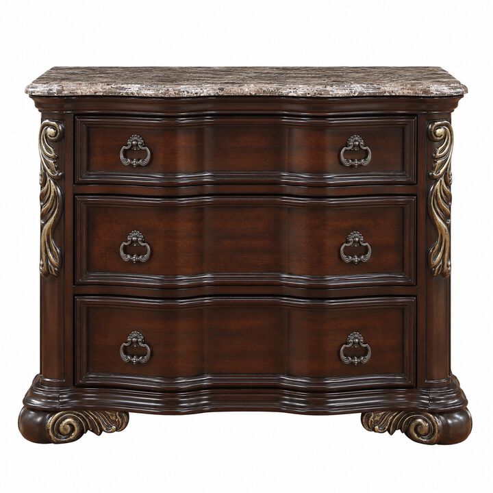 Bella Traditional Wood Nightstand with 3 Drawers, Fully Assembled Bedside Storage Table