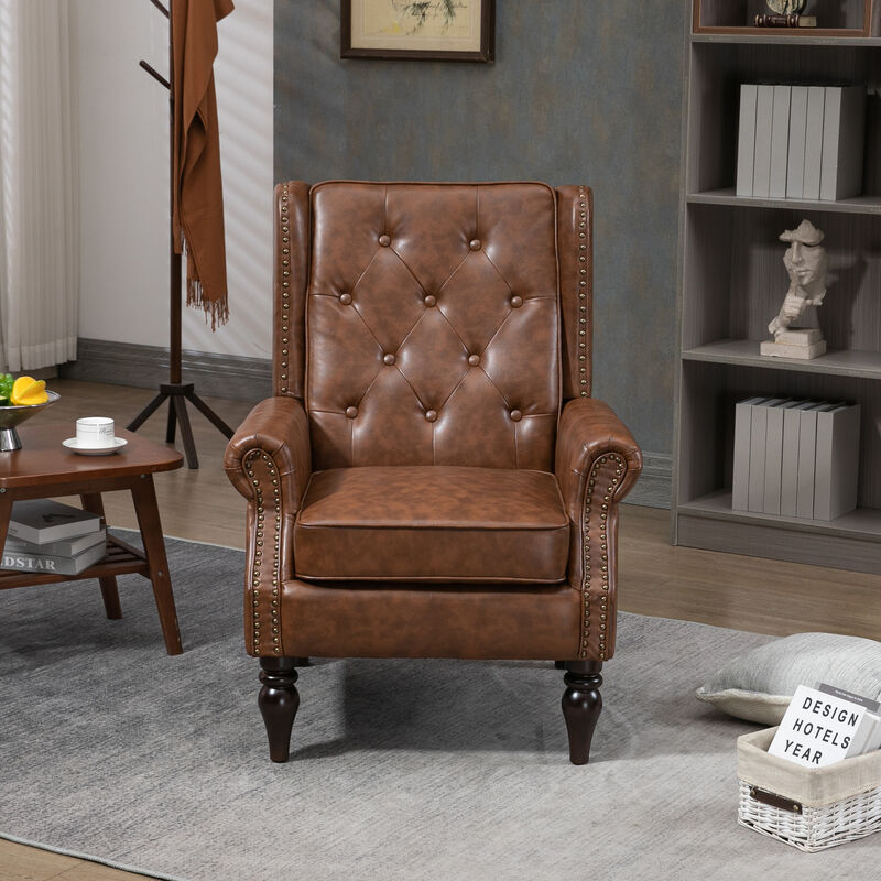 TATEUS  Modern Brown PU Accent Chair Lounge Chair image number 1