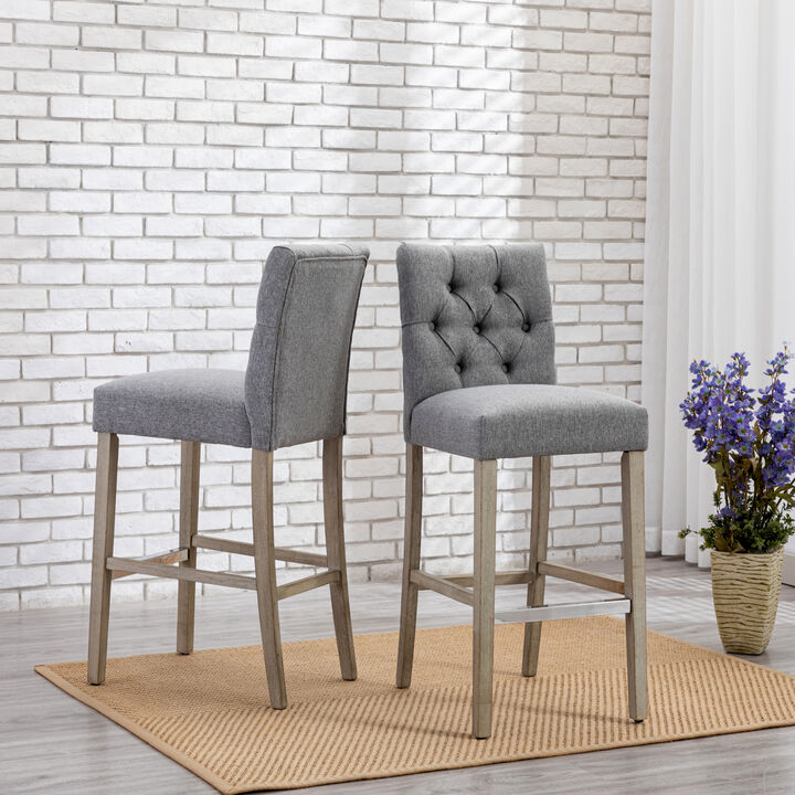 WestinTrends 29" Linen Fabric Tufted Upholstered Bar Stool (Set of 2), Antique Grey