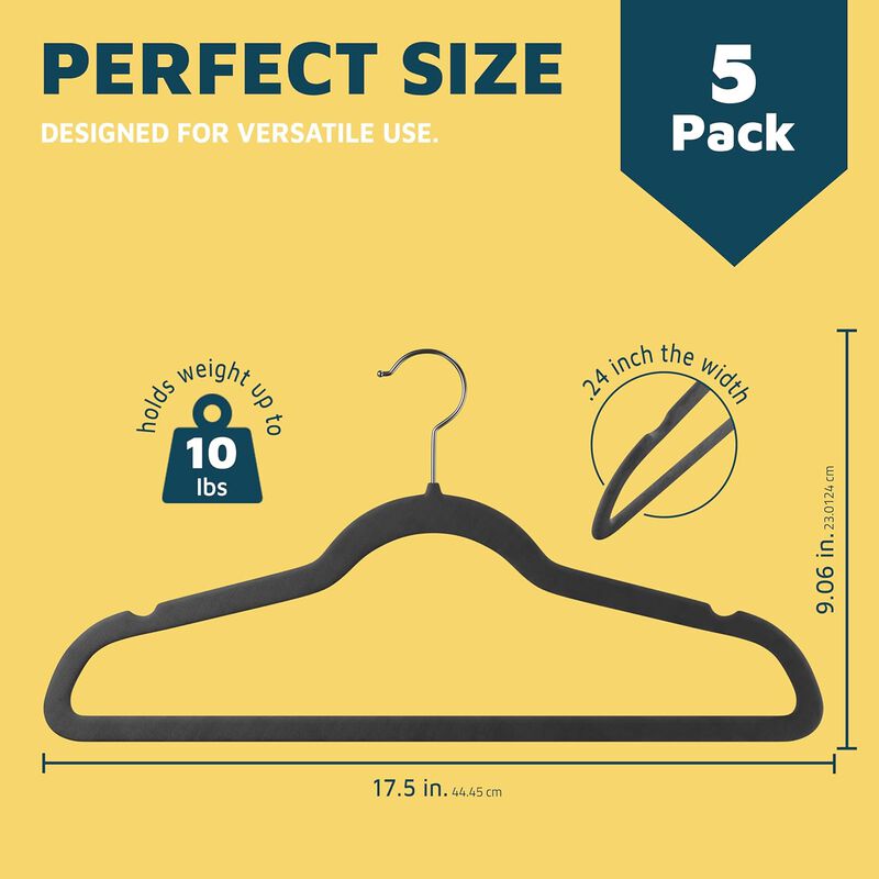 Velvet Clothes Hangers &ndash; with 360 Degree Swivel Hook and Non-Slip Shoulder Notch, Holds Up to 10 lbs, Heavy Duty Hanger Set, for Organizing Suit, Dress, Coat, and Clothes, Pack of 5, Gray image number 1