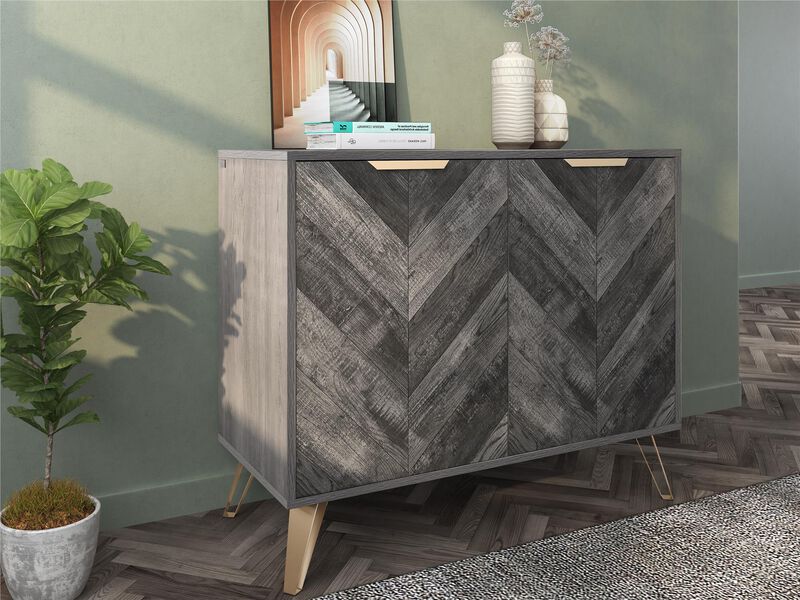 Bo Chevron Sideboard with 2 Closed Doors and Adjustable Shelves