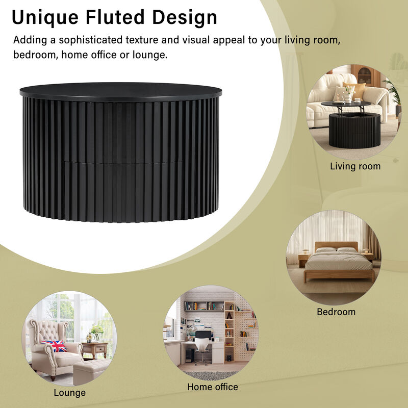 Merax Height-Adjustable Round Coffee Table with Smooth Lift Mechanism, Concealed Storage image number 8