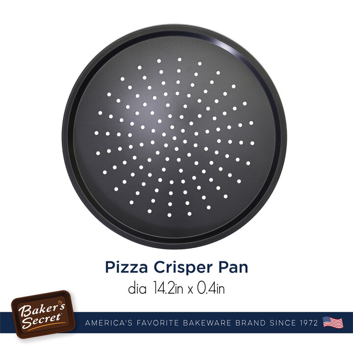 Baker's Secret Pizza Pan, Pizza Crisper 14", Baking Essentials, Nonstick Coating, Durable Carbon Steel, Essentials Line, Dark Gray