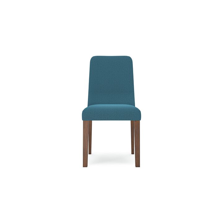 Jeyn Dining Side Chair Set of 2, Solid Hardwood, Blue Polyester Fabric - Benzara
