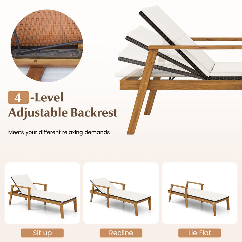 Outdoor Rattan Chaise Lounge Chair with Armrests for Patio Relaxation and Reclining