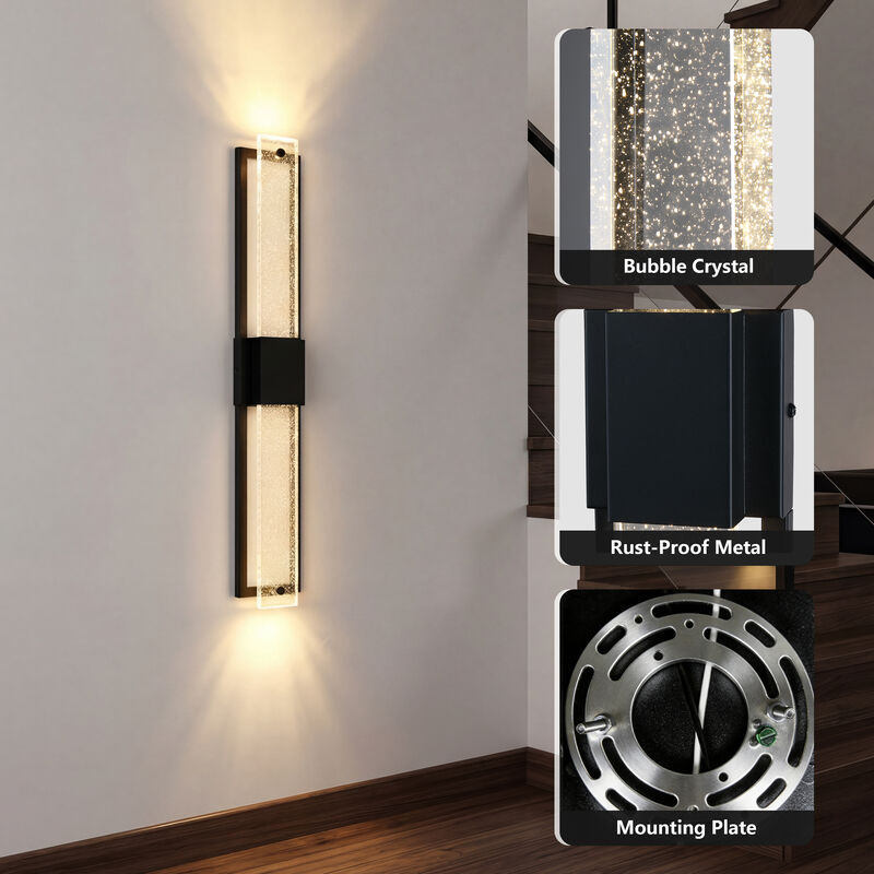 31.57" Modern 2-Light LED Outdoor Wall Light with Bubble Crystal image number 4