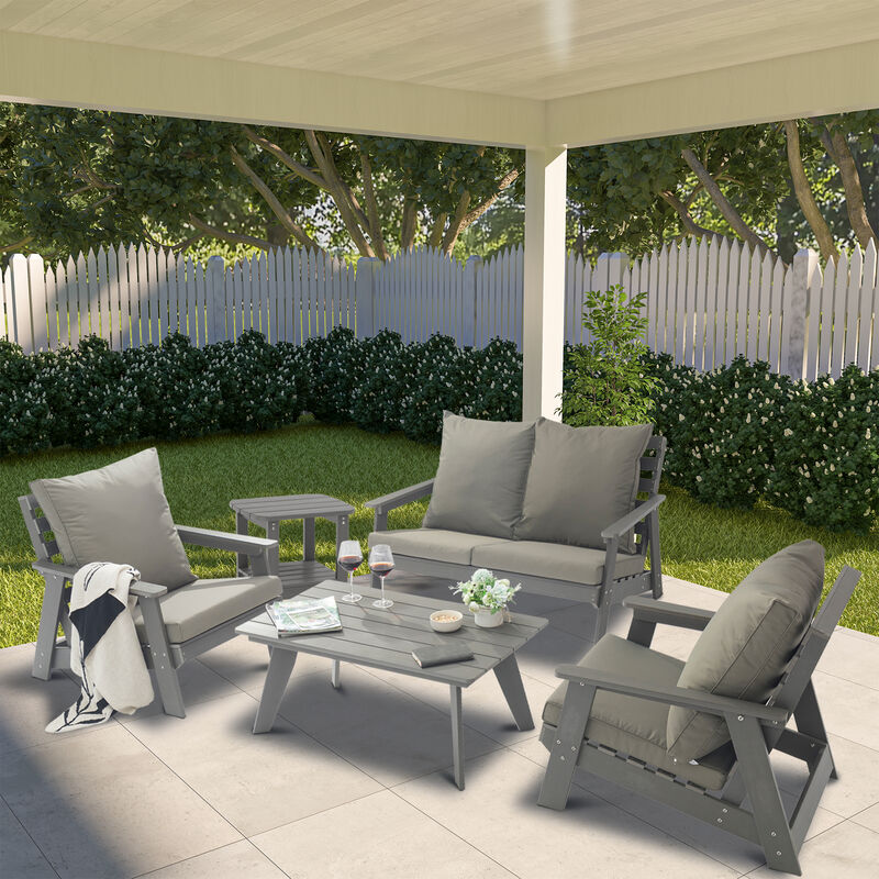 MONDAWE 5 Pieces Patio Conversation Set with Rectangular Coffee Table,Grey Cushions