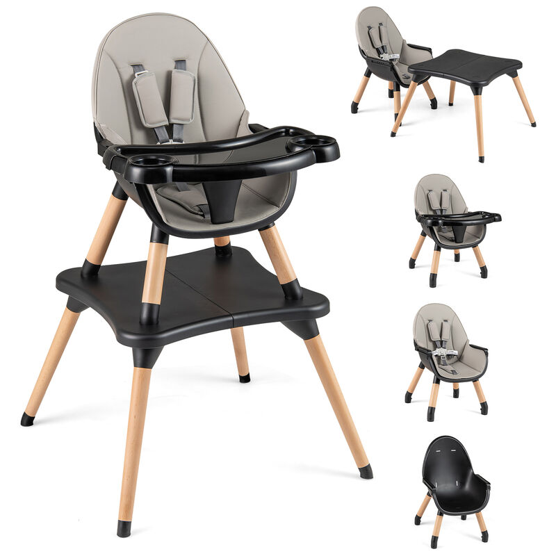 5-in-1 Baby Eat and Grow Convertible Wooden High Chair with Detachable Tray