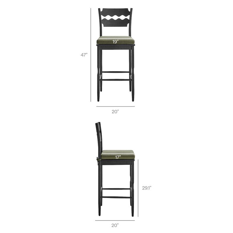 Jax Oak Wood Bar Stool With Wavy Razor Back and Cushion image number 2