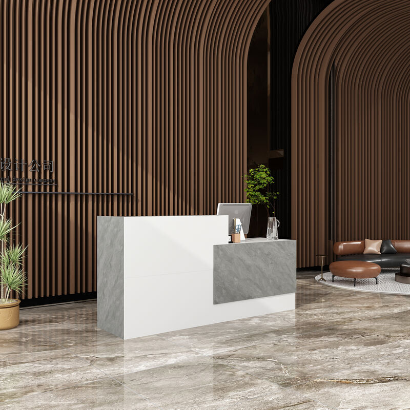 FUFU&GAGA Modern Reception Desk with Storage Shelves (86.6" L x 43.3" H x 23.6" D),White and Grey