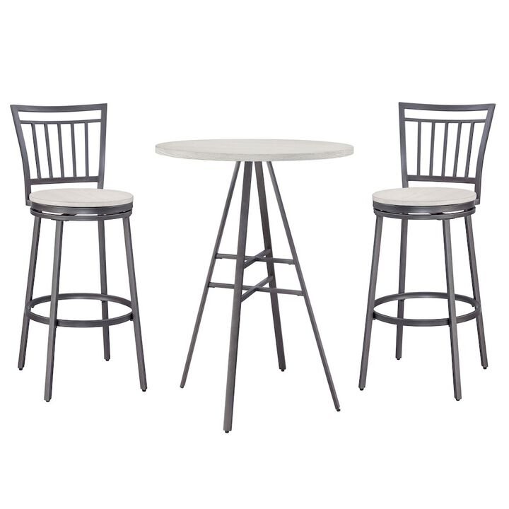 Stockton 3 Piece Pub Table Set - Slate Grey/Whitewashed