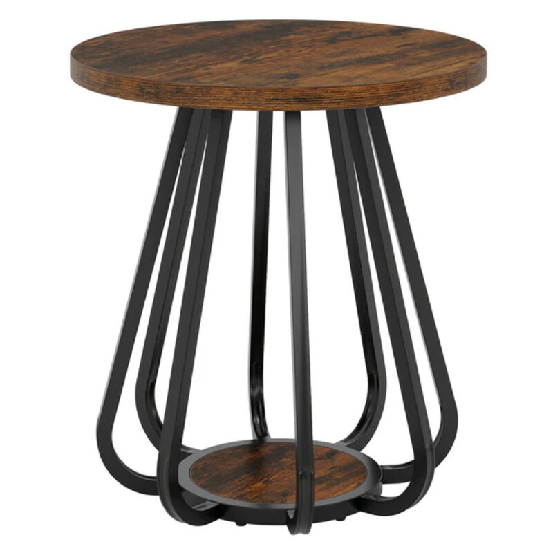 2-Tier Small Side Table, Sofa End Table with Metal Frame for Small Spaces-Vintage Brown image number 0