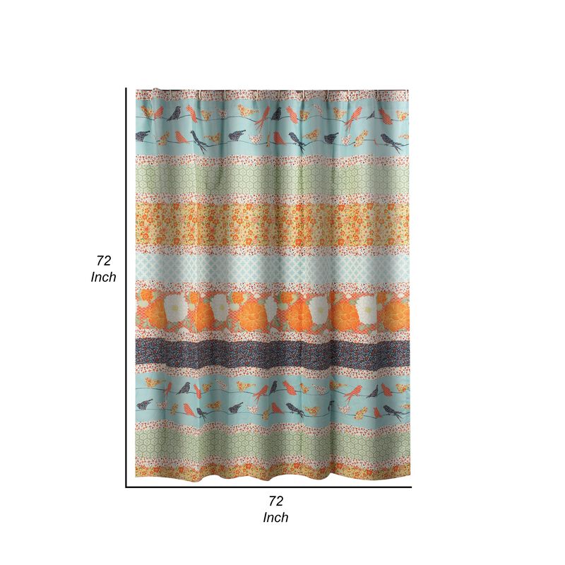 Nite 72 x 72 Inch Microfiber Shower Curtains, Floral and Striped Multicolor - Benzara