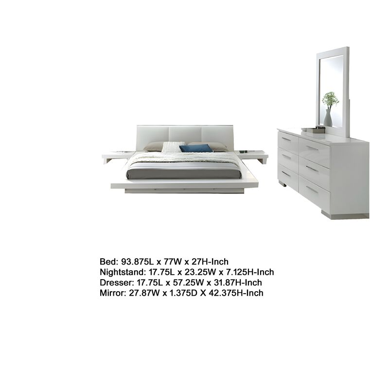 Estin 4pc Queen Bedroom Set, Low Profile Bed, Dresser Mirror, White image number 5