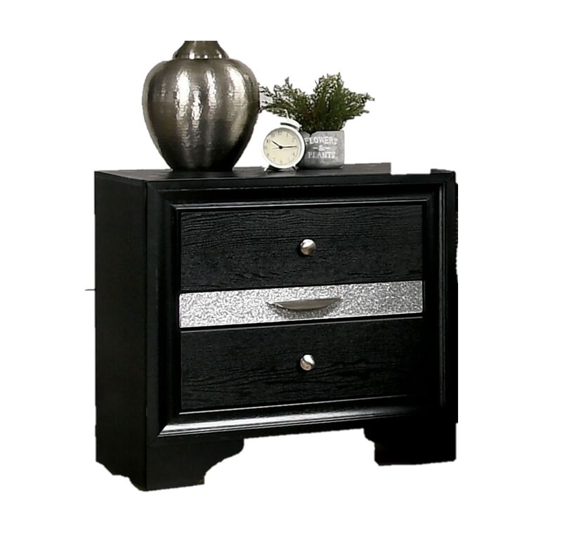 Streamdale Contemporary Silver Nightstand with Hidden Jewelry Drawer