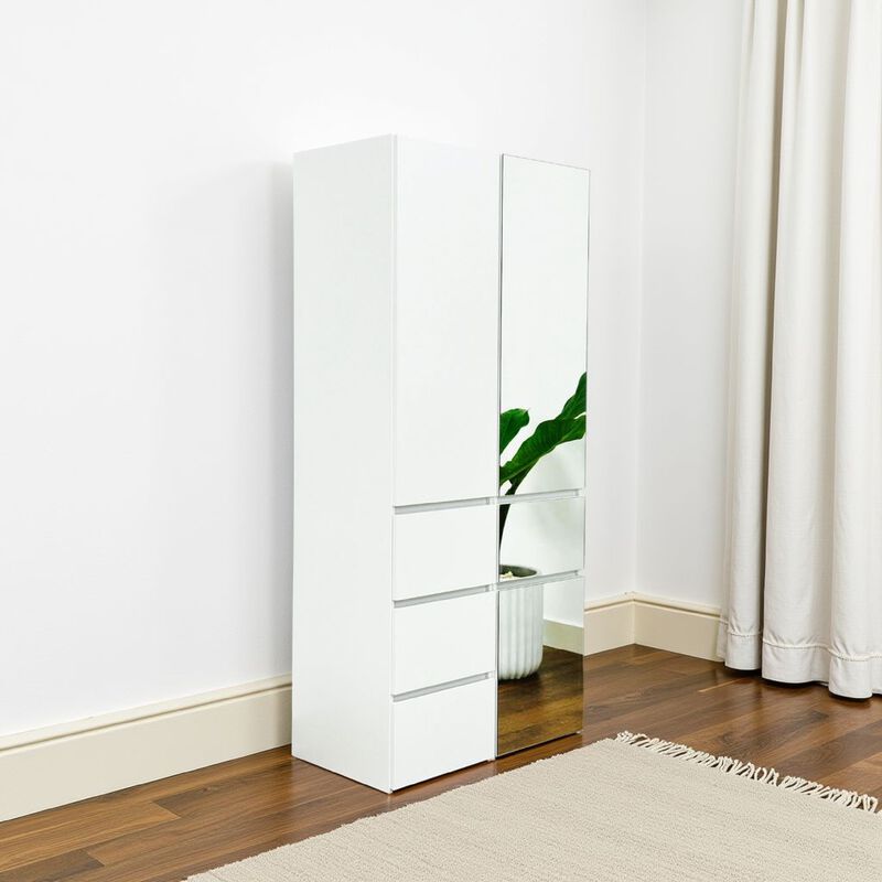 Ely Closet Cabinet Set, Mirrored Front, 7 Drawers, 75 Inch, White Wood image number 1