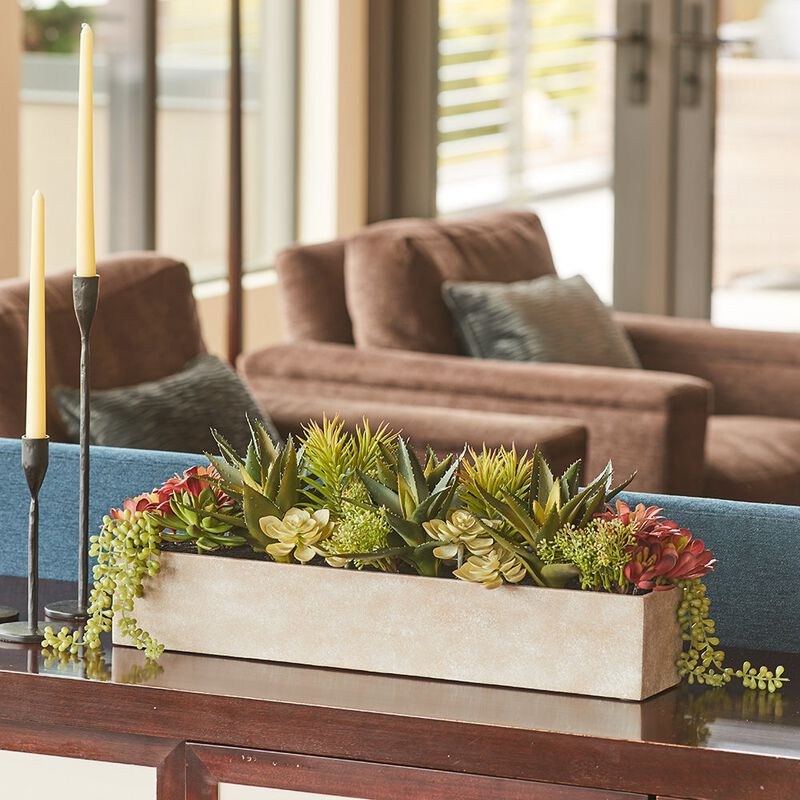 Rectangular Artificial Succulent Arrangement, Natural Planter image number 2